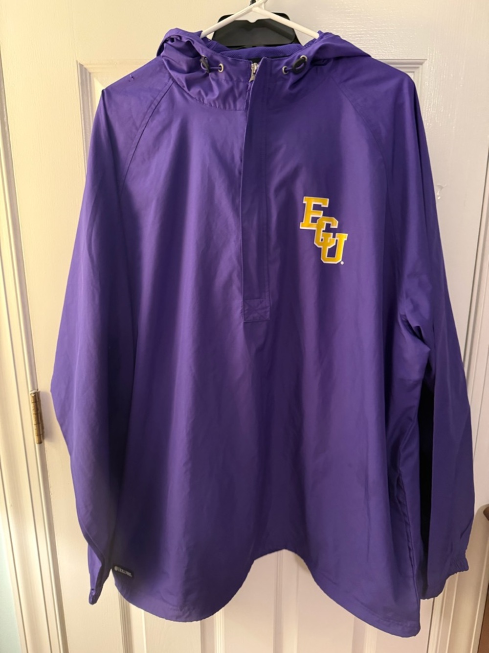 Holloway Purple Kids Hooded Rain Pullover with Yellow ECU Logo